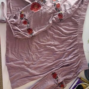 AEO Off the shoulder top with floral embroidery
